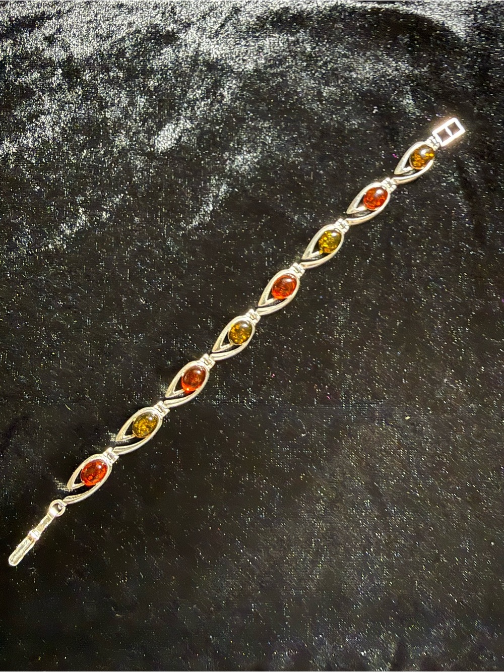 .925 Sterling Silver Amber Link Bracelet